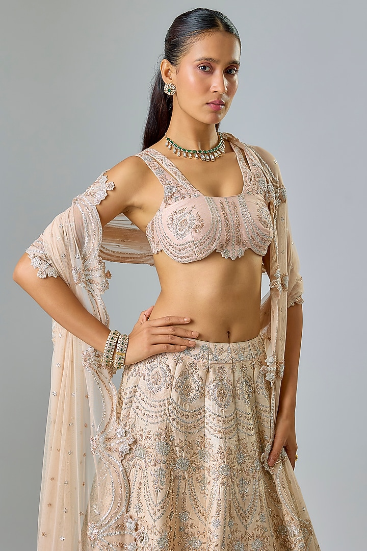 Nude Pink Raw Silk Swarovski & Sequin Embroidered Bridal Lehenga Set by Kavitha Gutta at Pernia's Pop Up Shop