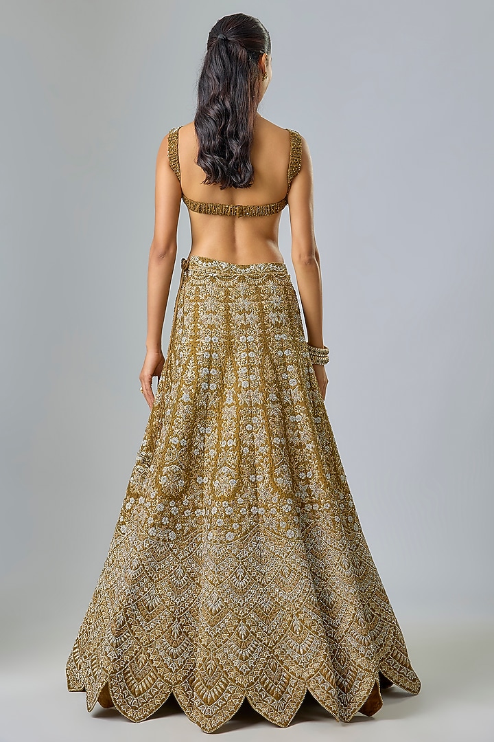 Brown Pure Raw Silk Swarovski Hand Embroidered Bridal Lehenga Set by Kavitha Gutta at Pernia's Pop Up Shop