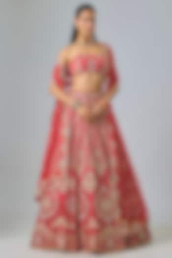 Red Raw Silk Swarovski Crystal Embroidered Bridal lehenga for 22 Lehenga Set by Kavitha Gutta at Pernia's Pop Up Shop