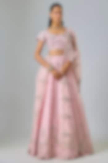 Baby Pink Pure Raw Silk Swarovski & Sequin Hand Embroidered Bridal lehenga for 22 Lehenga Set by Kavitha Gutta at Pernia's Pop Up Shop