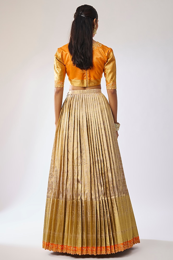 Ivory-Golden Silk Thread Embroidered Bridal Lehenga Set by Kavitha Gutta at Pernia's Pop Up Shop