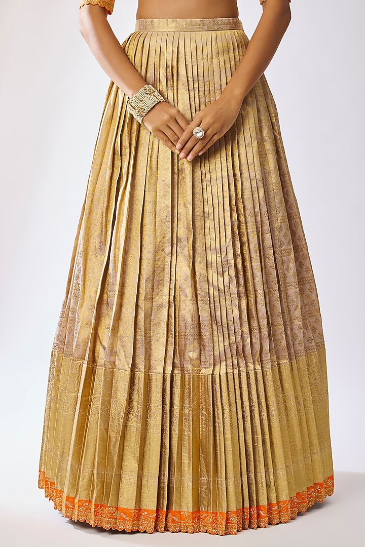 Ivory-Golden Silk Thread Embroidered Bridal Lehenga Set by Kavitha Gutta at Pernia's Pop Up Shop