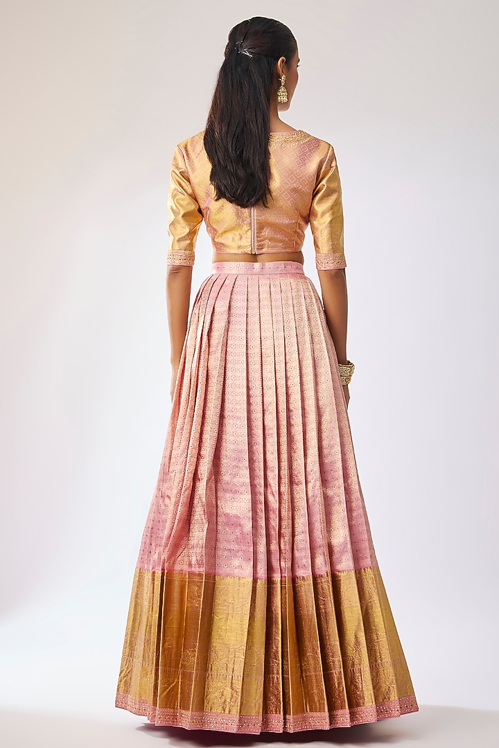 Rose Pink Silk Thread Embroidered Bridal Lehenga Set by Kavitha Gutta at Pernia's Pop Up Shop