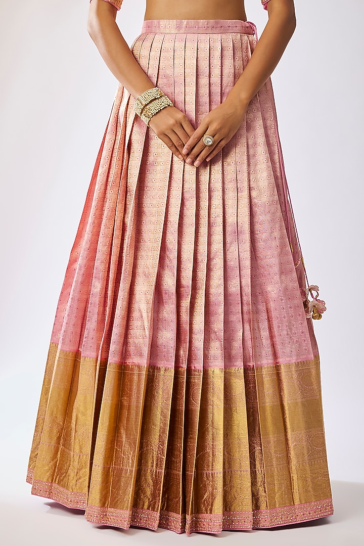 Rose Pink Silk Thread Embroidered Bridal Lehenga Set by Kavitha Gutta at Pernia's Pop Up Shop