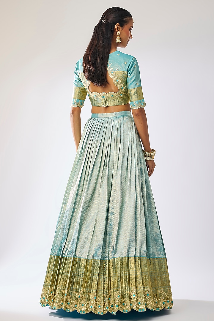 Aqua Blue Silk Thread Embroidered Bridal Lehenga Set by Kavitha Gutta at Pernia's Pop Up Shop