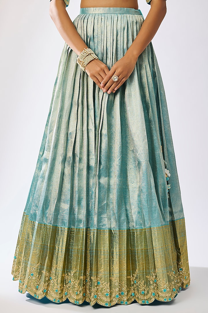 Aqua Blue Silk Thread Embroidered Bridal Lehenga Set by Kavitha Gutta at Pernia's Pop Up Shop