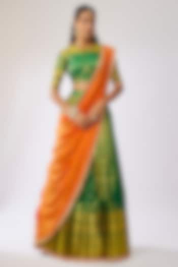 Dark Green Silk Sequins Embroidered Bridal Lehenga Set by Kavitha Gutta at Pernia's Pop Up Shop