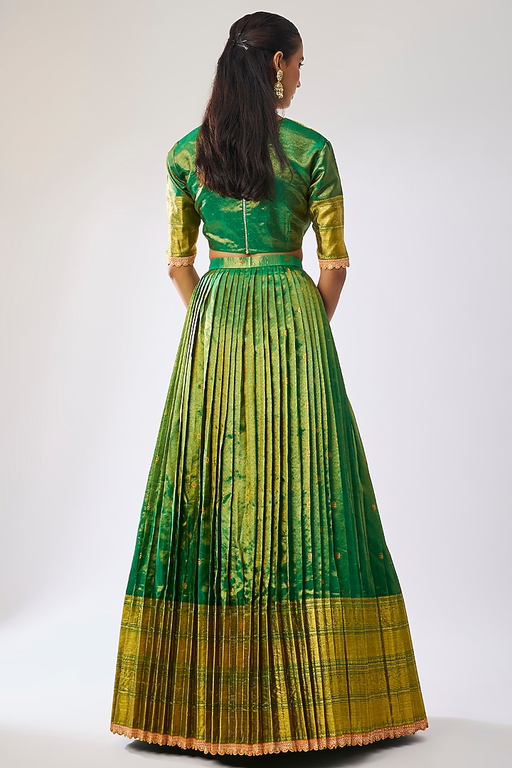 Dark Green Silk Sequins Embroidered Bridal Lehenga Set by Kavitha Gutta at Pernia's Pop Up Shop