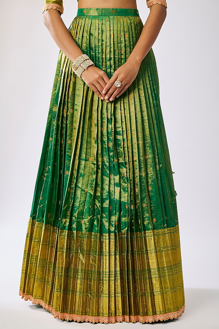 Dark Green Silk Sequins Embroidered Bridal Lehenga Set by Kavitha Gutta at Pernia's Pop Up Shop
