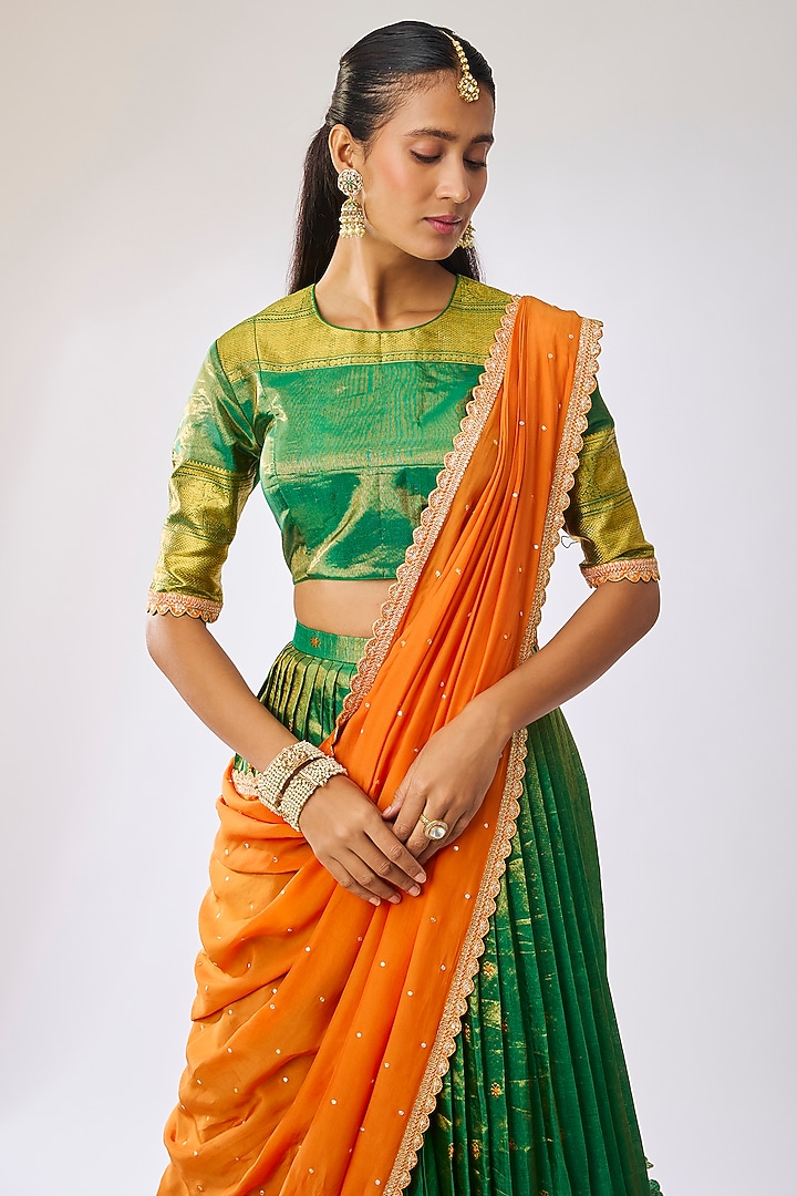 Dark Green Silk Sequins Embroidered Bridal Lehenga Set by Kavitha Gutta at Pernia's Pop Up Shop