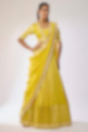Lemon Yellow Kanchi Silk Zari Embroidered Wedding Lehenga Set by Kavitha Gutta at Pernia's Pop Up Shop