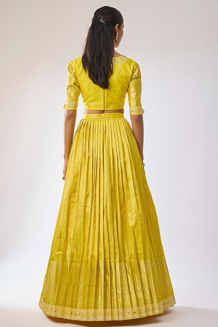 Lemon Yellow Kanchi Silk Zari Embroidered Wedding Lehenga Set by Kavitha Gutta at Pernia's Pop Up Shop