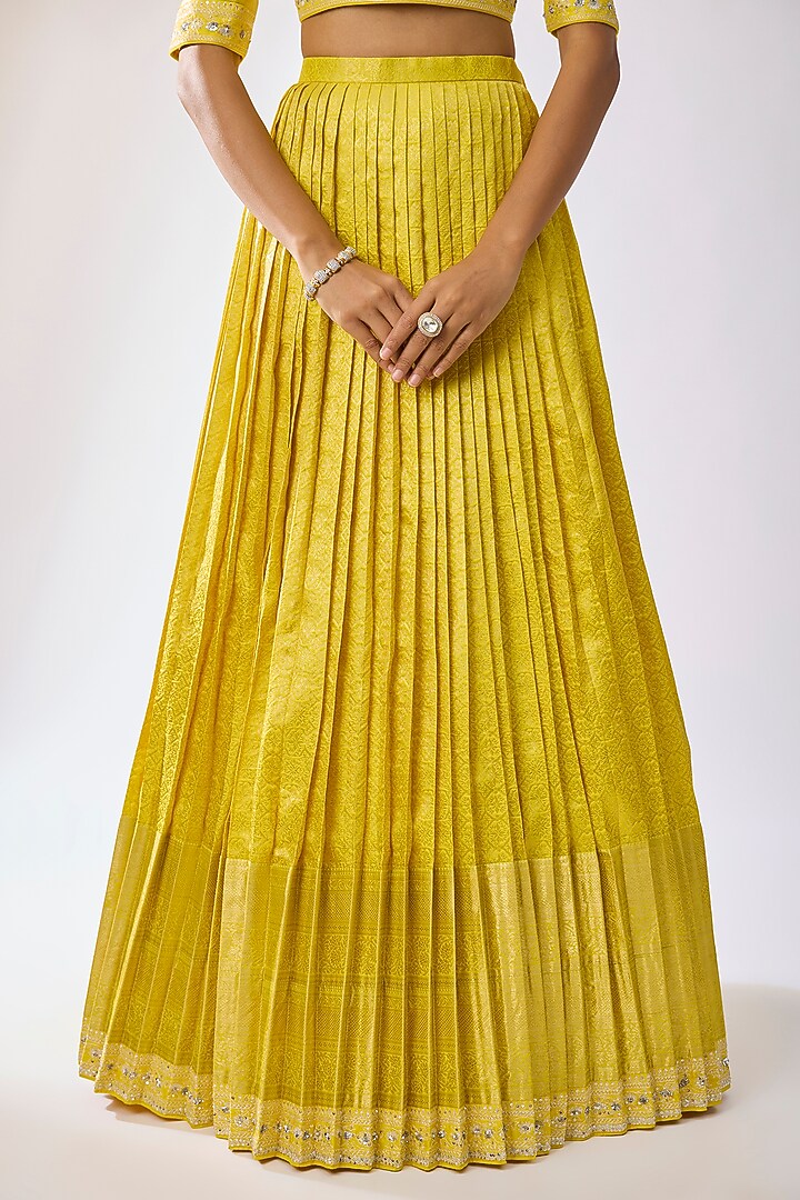 Lemon Yellow Kanchi Silk Zari Embroidered Wedding Lehenga Set by Kavitha Gutta at Pernia's Pop Up Shop