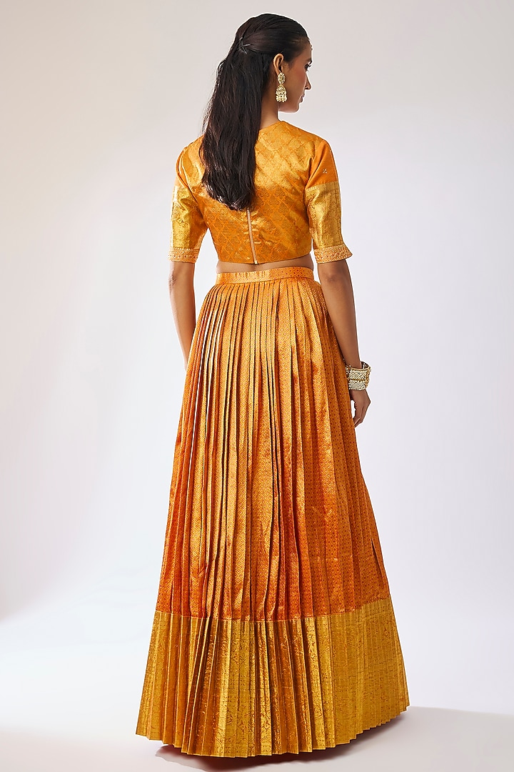 Orange Pattu Silk Zari Embroidered Bridal Lehenga Set by Kavitha Gutta at Pernia's Pop Up Shop