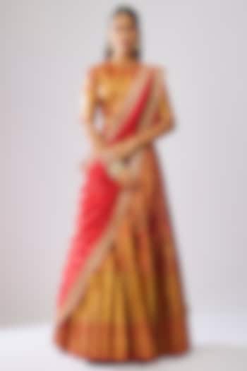Red Silk Embroidered Bridal Lehenga Set by Kavitha Gutta at Pernia's Pop Up Shop