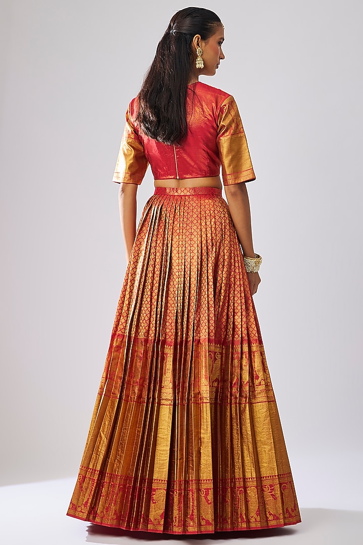 Red Silk Embroidered Bridal Lehenga Set by Kavitha Gutta at Pernia's Pop Up Shop