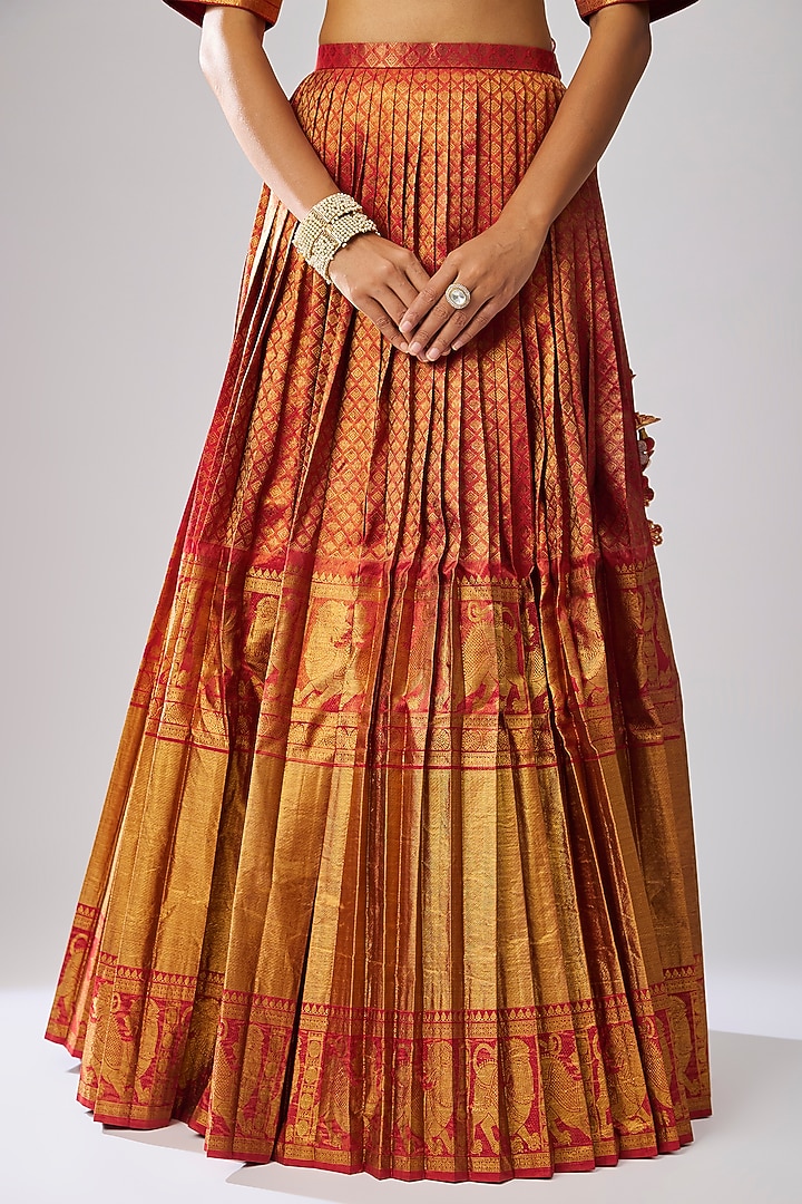 Red Silk Embroidered Bridal Lehenga Set by Kavitha Gutta at Pernia's Pop Up Shop