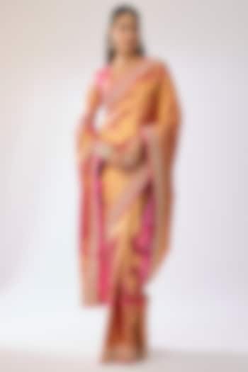 Pink Silk Hand Embroidered Bridal Saree Set by Kavitha Gutta at Pernia's Pop Up Shop