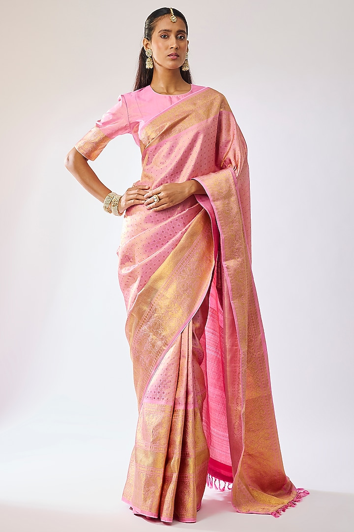 Pink Silk Bridal Saree Set by Kavitha Gutta at Pernia's Pop Up Shop