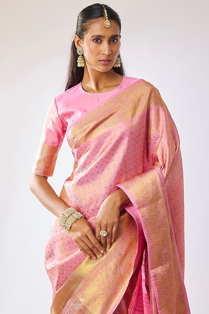 Pink Silk Bridal Saree Set by Kavitha Gutta at Pernia's Pop Up Shop