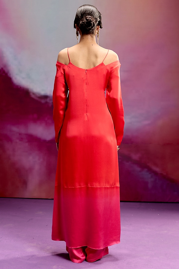 Orange Modal Satin Banarasi Zari Applique Work Kurta Set by Kavitha Gutta at Pernia's Pop Up Shop