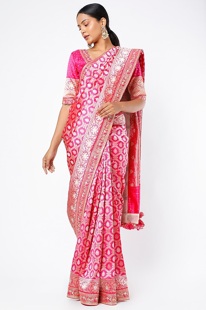 Blush Pink Kanchi Silk Saree Set by Kavitha Gutta
