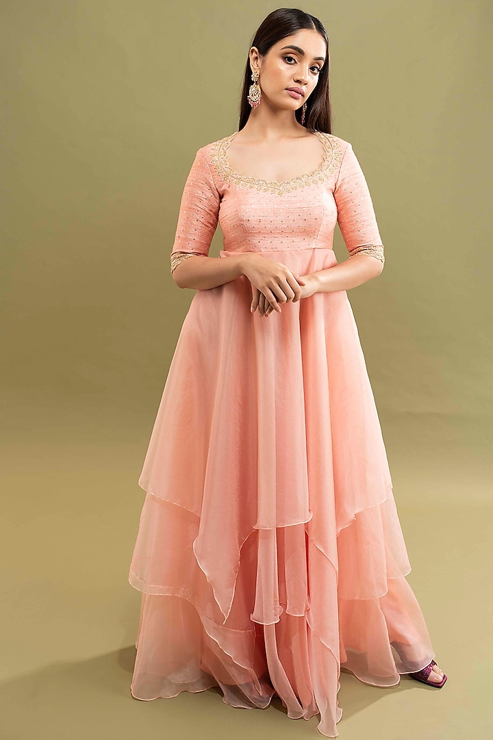 Rose Gold Hand Embroidered Dress by Kavitha Gutta