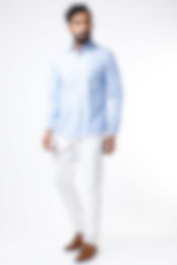 Sky Blue Italian Satin Party Wear Shirt by Kaha at Pernia's Pop Up Shop