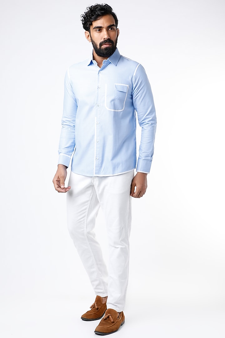 Sky Blue Italian Satin Party Wear Shirt by Kaha at Pernia's Pop Up Shop