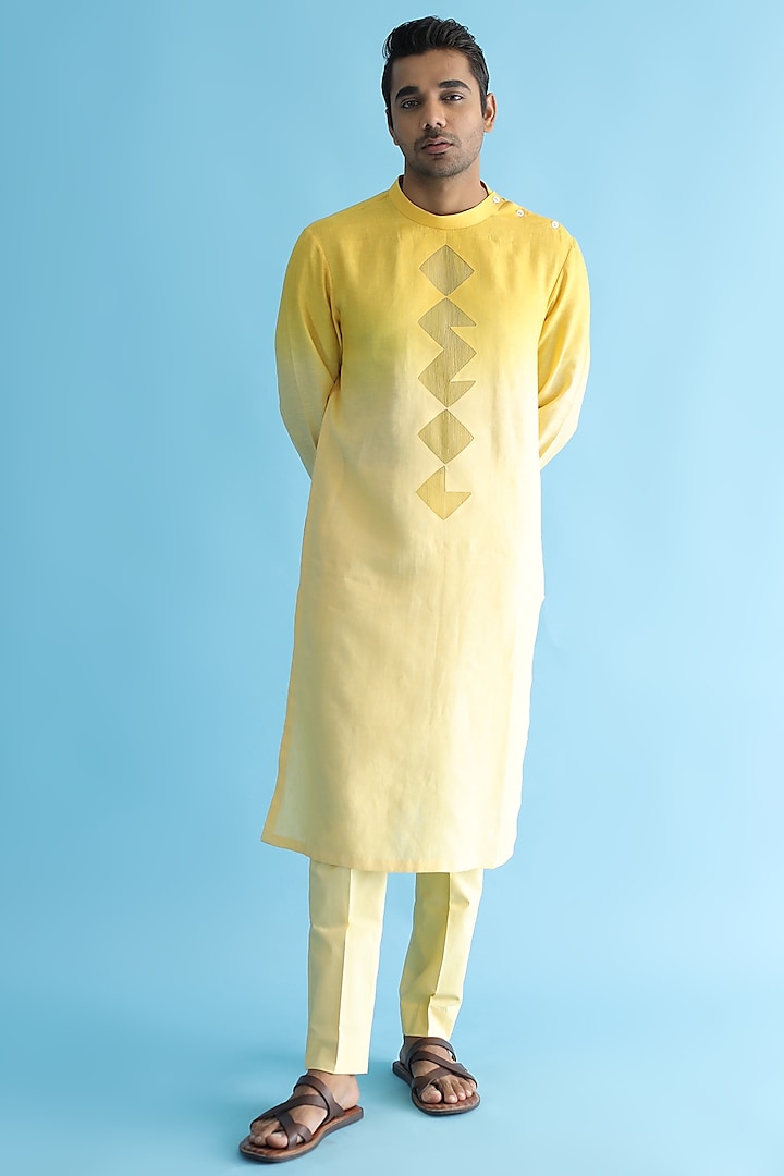 Yellow Ombre-Shaded Linen Kurta Set by Kaha