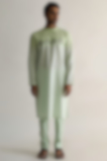 Mint Green Ombre-Shaded Linen Kurta Set by Kaha