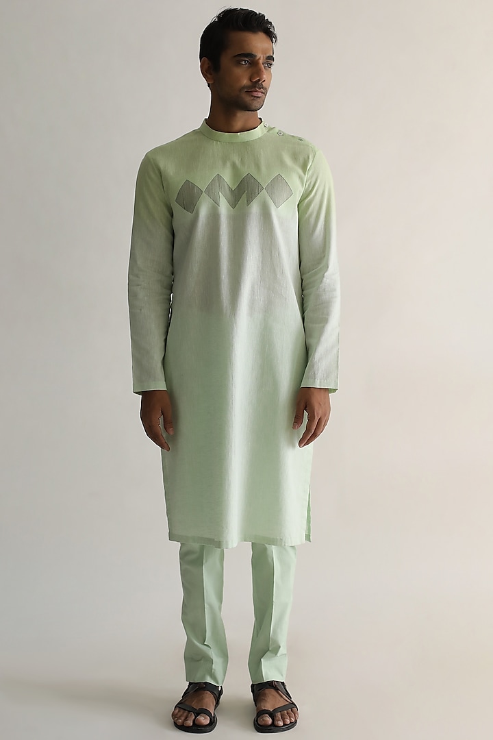 Mint Green Ombre-Shaded Linen Kurta Set by Kaha