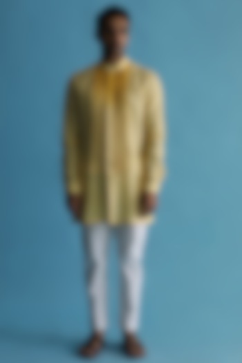 Yellow Ombre-Shaded Linen Shirt Kurta by Kaha