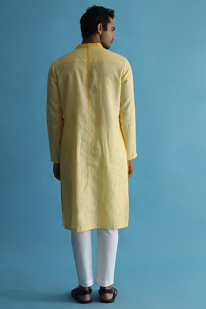 Yellow Shaded Linen Kurta by Kaha at Pernia's Pop Up Shop