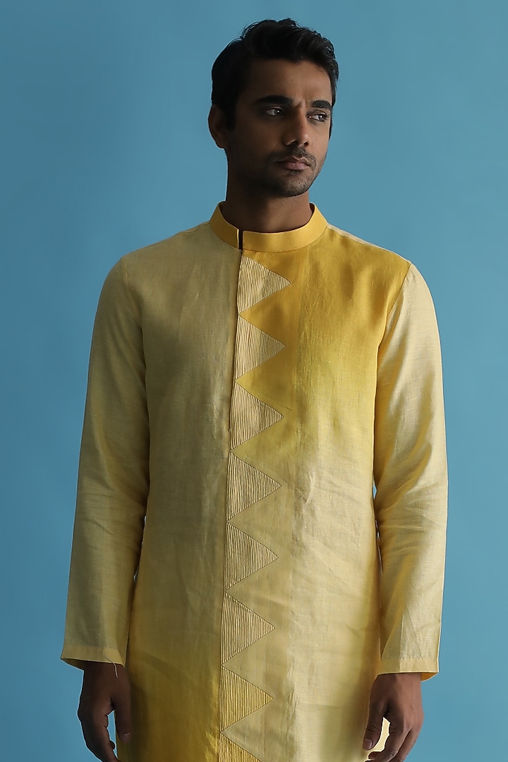 Yellow Shaded Linen Kurta by Kaha at Pernia's Pop Up Shop