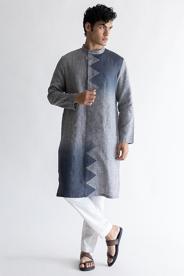 Grey Shaded Linen Kurta by Kaha