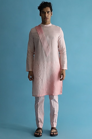 Blush Pink Shaded Asymmetrical Kurta by Kaha