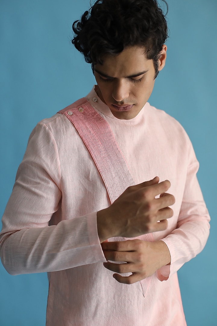 Blush Pink Shaded Asymmetrical Kurta by Kaha at Pernia's Pop Up Shop