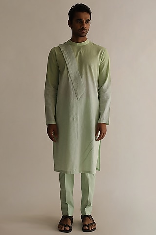 Mint Green Shaded Asymmetrical Kurta by Kaha