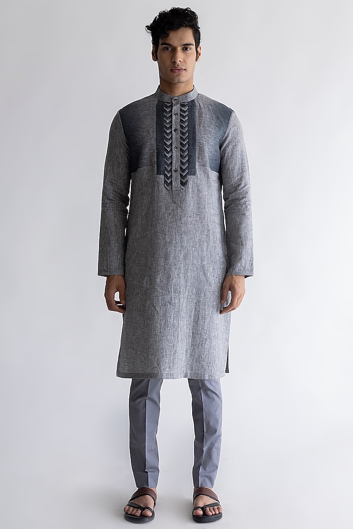 Grey Shaded Linen Kurta Set by Kaha