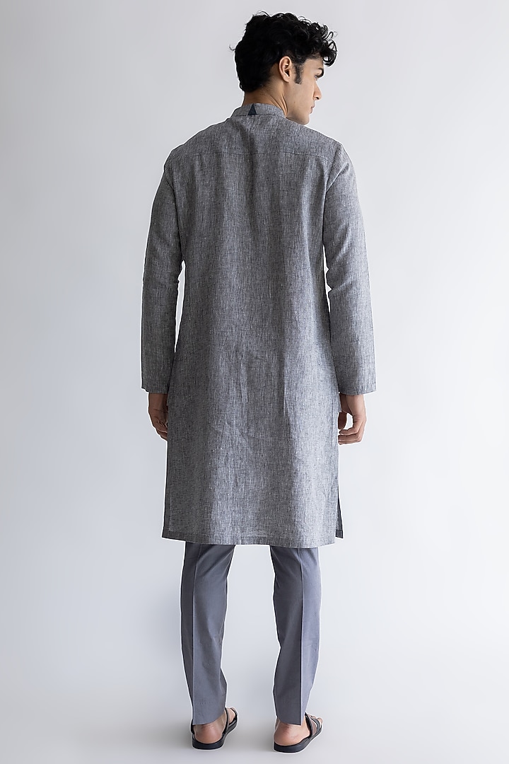 Grey Shaded Linen Kurta Set by Kaha at Pernia's Pop Up Shop