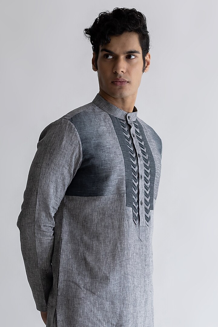 Grey Shaded Linen Kurta Set by Kaha at Pernia's Pop Up Shop