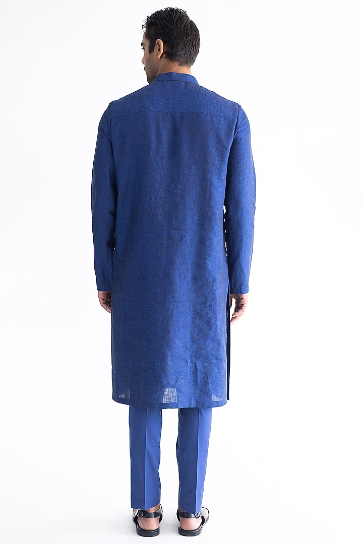 Cobalt Blue Shaded Linen Kurta Set by Kaha at Pernia's Pop Up Shop