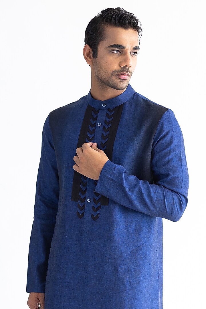 Cobalt Blue Shaded Linen Kurta Set by Kaha at Pernia's Pop Up Shop