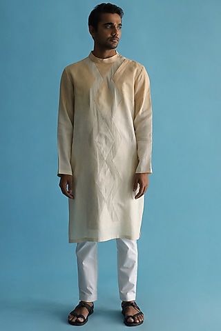 Beige Ombre-Shaded Linen Kurta Set by Kaha
