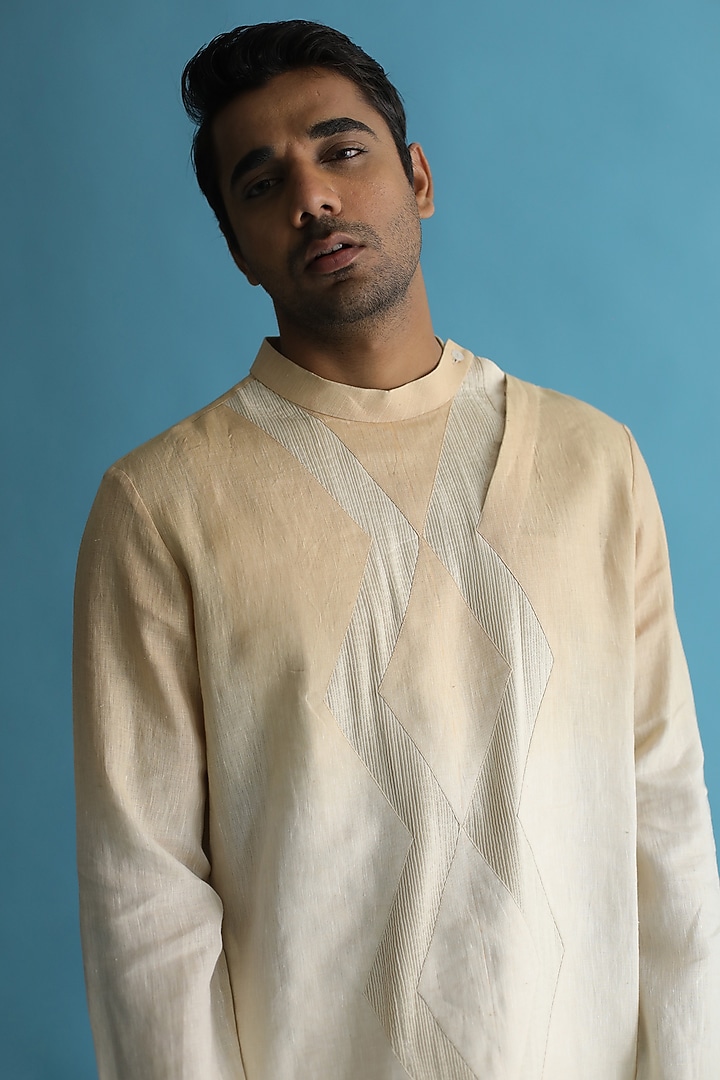 Beige Ombre-Shaded Linen Kurta Set by Kaha at Pernia's Pop Up Shop