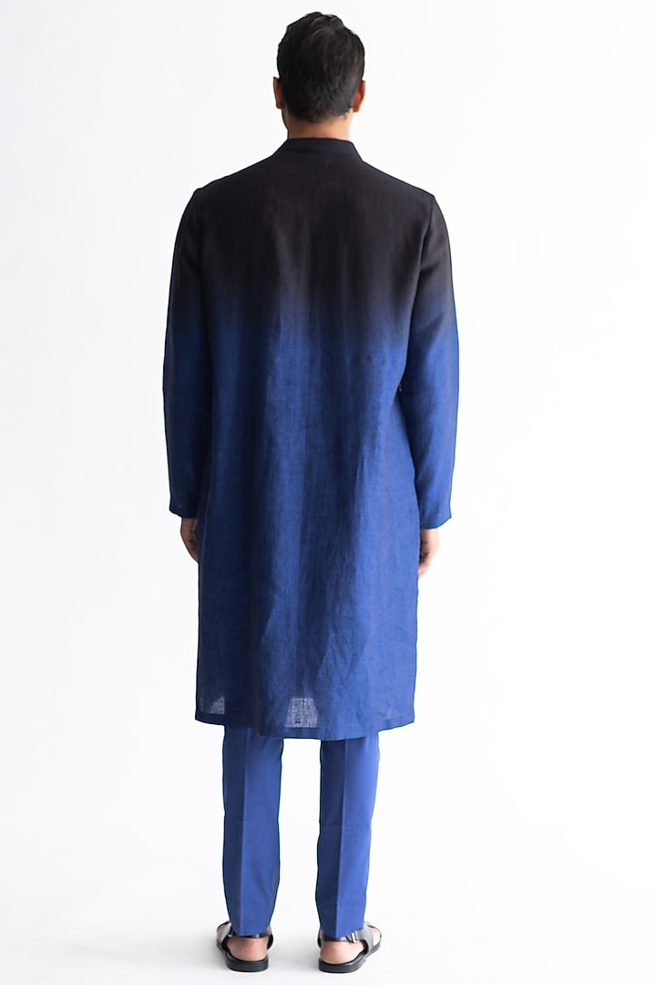 Cobalt Blue Ombre-Shaded Linen Kurta Set by Kaha at Pernia's Pop Up Shop