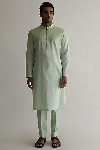 Mint Green Ombre-Shaded Linen Kurta by Kaha