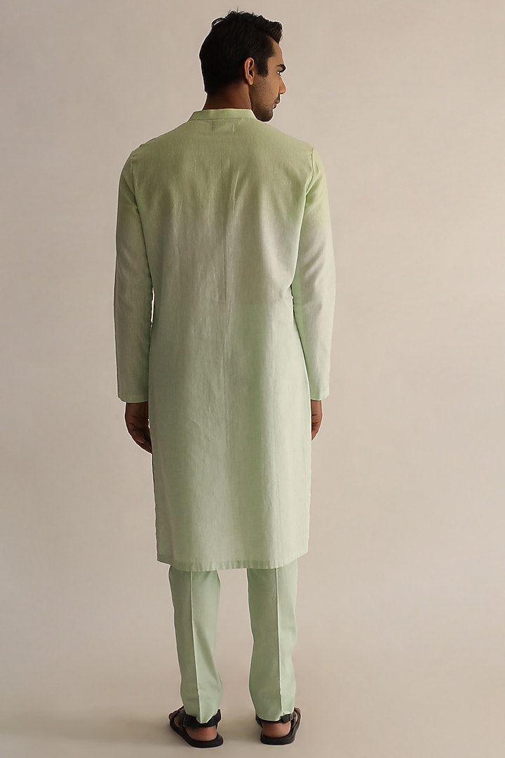 Mint Green Ombre-Shaded Linen Kurta by Kaha at Pernia's Pop Up Shop