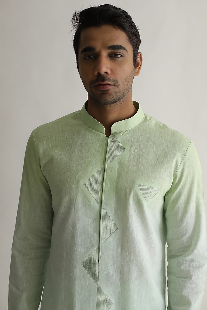 Mint Green Ombre-Shaded Linen Kurta by Kaha at Pernia's Pop Up Shop